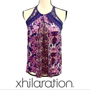 Xhilaration Purple Floral Pattern Lace Tank Top